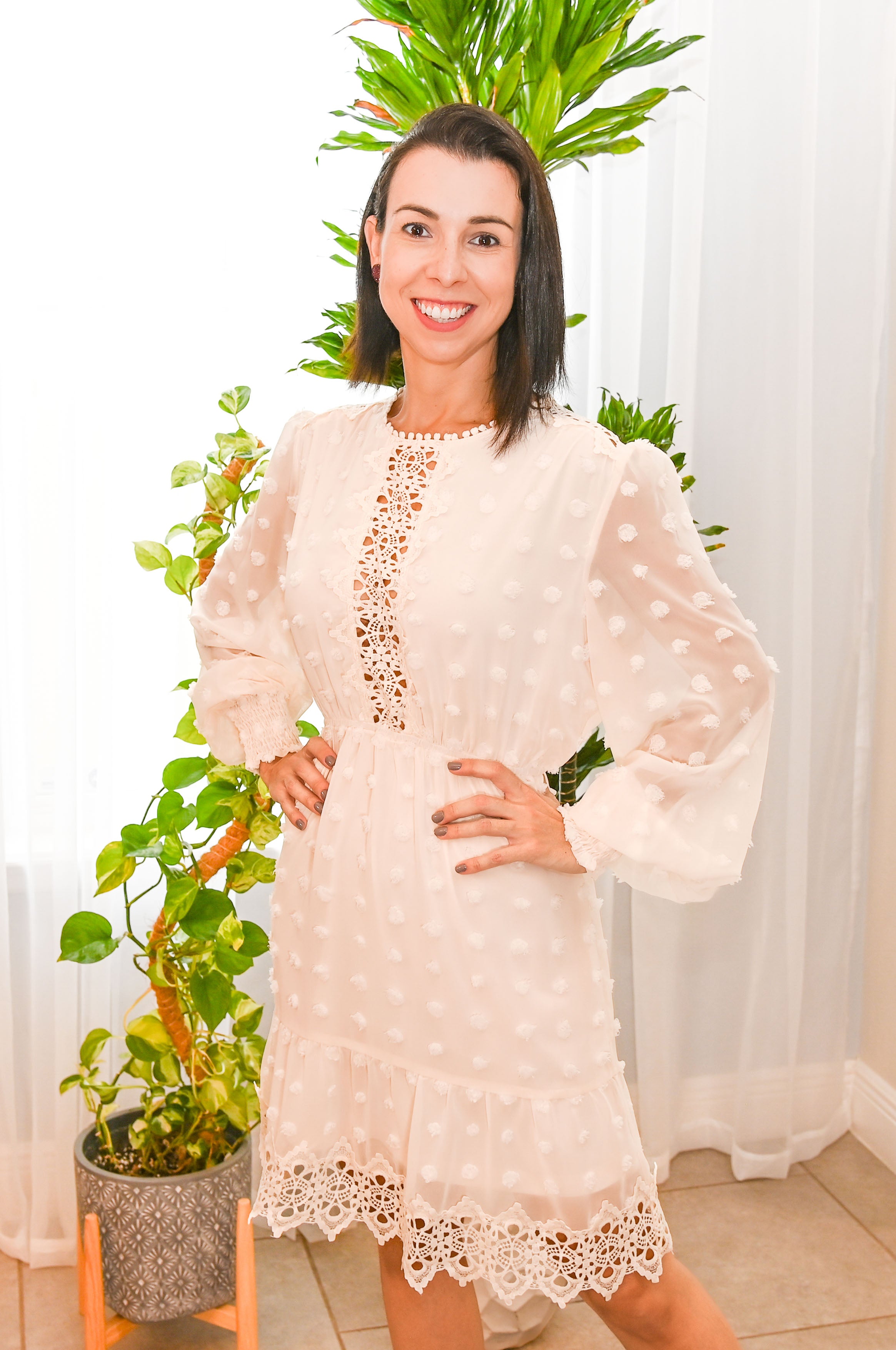 All Over Crochet Lace Long Sleeve Mini Dress