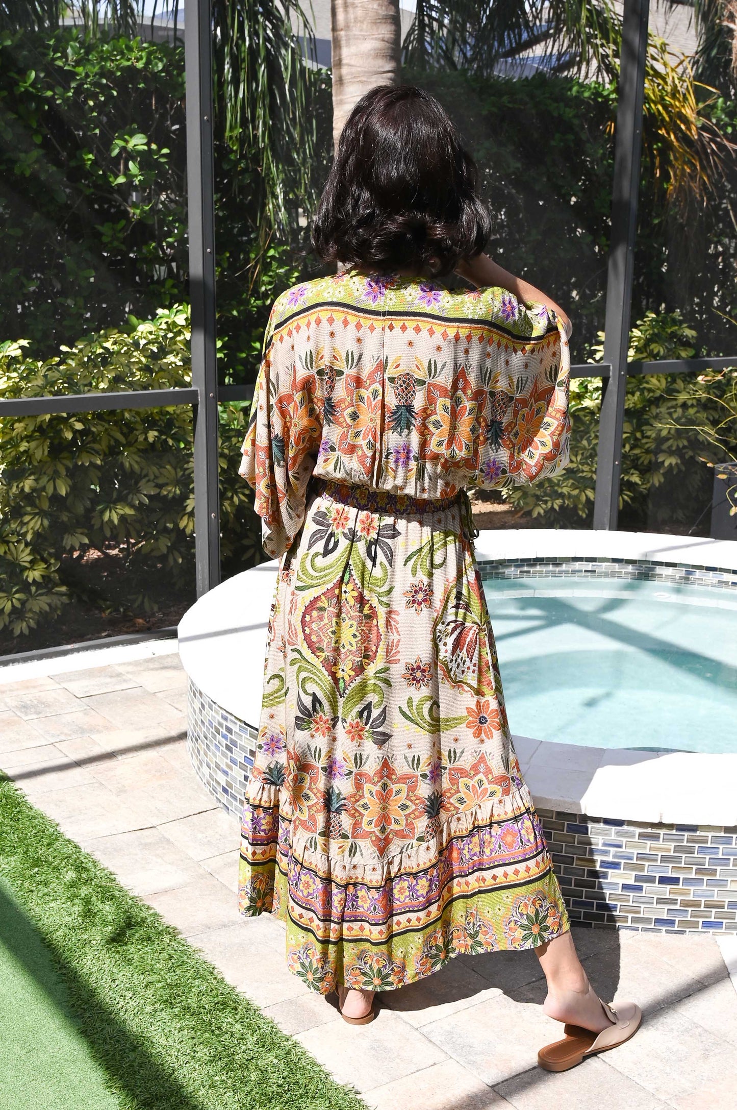 Bohemian 3/4 Sleeves Flared Hem Long Dress