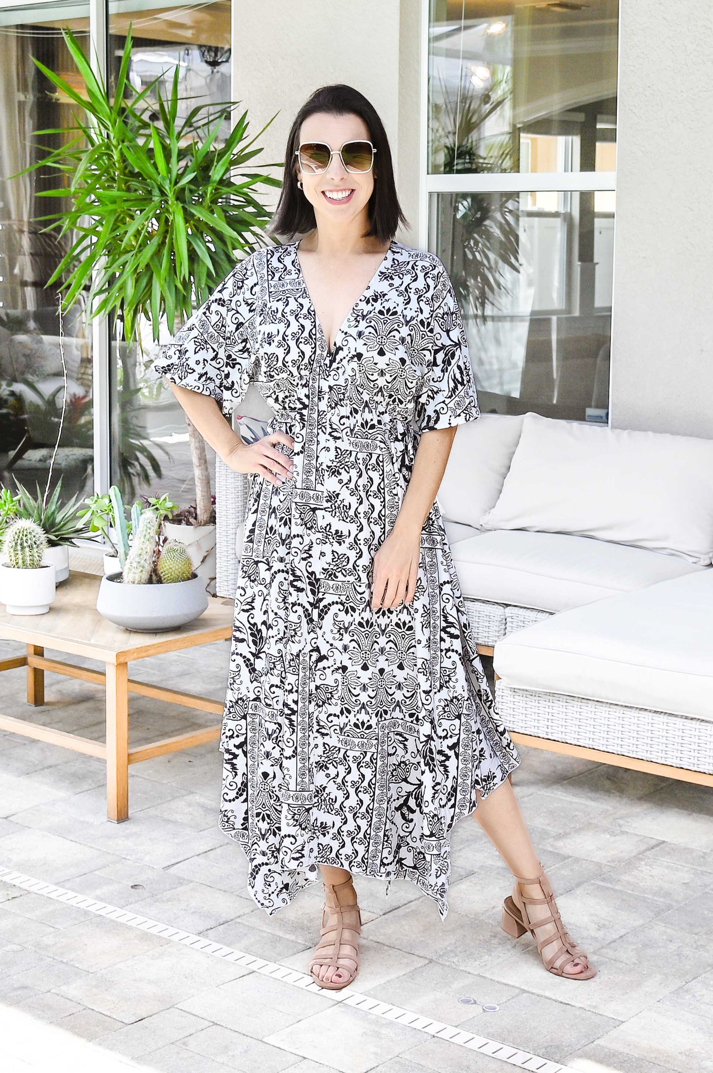 Bohemian Taj Asymmetric Midi Dress | Black & White