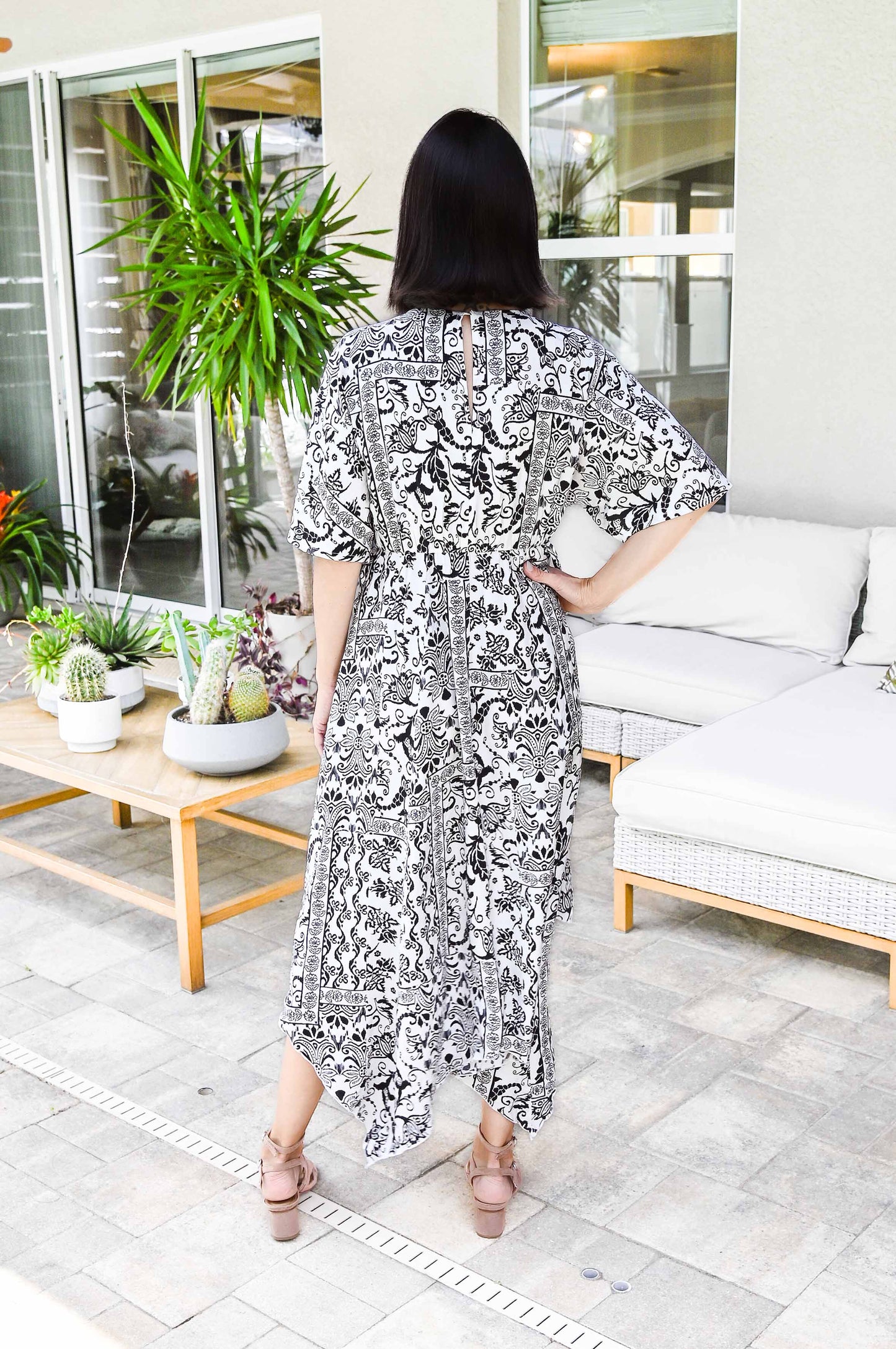 Bohemian Taj Asymmetric Midi Dress | Black & White