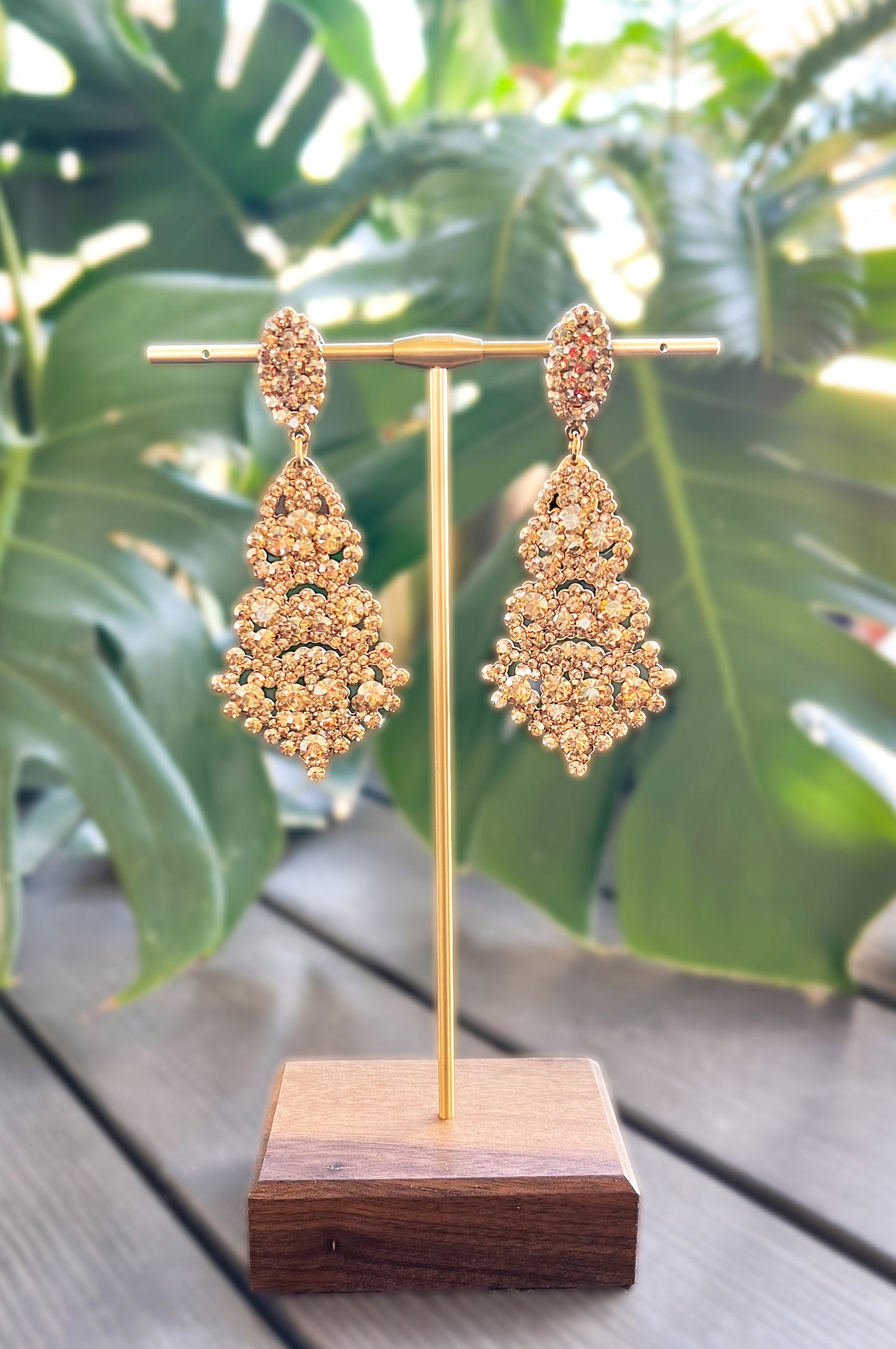 Chandelier Crystal Statement Earrings - Champagne