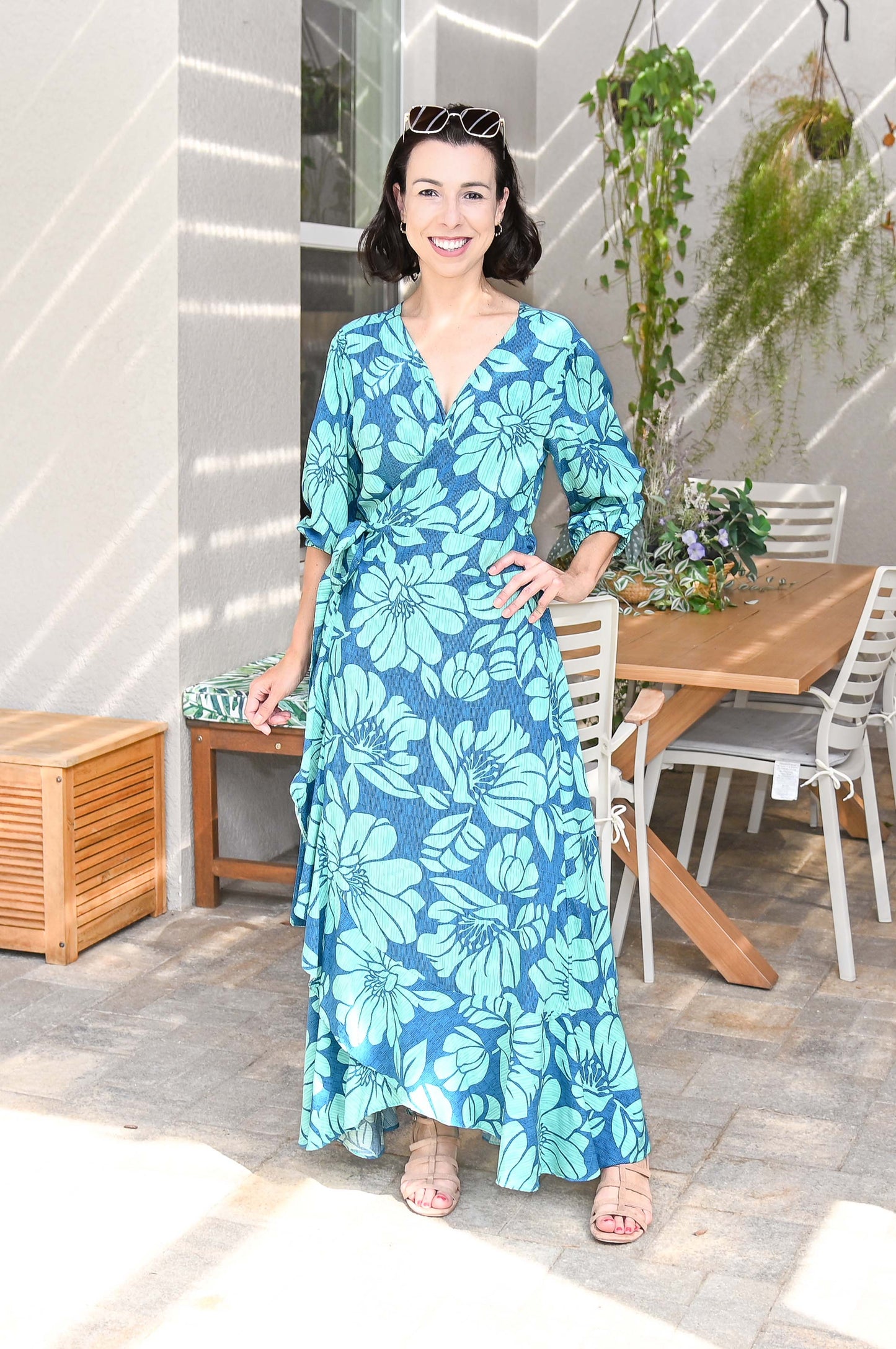 Floral Wrap Maxi Dress | Turquoise Blue