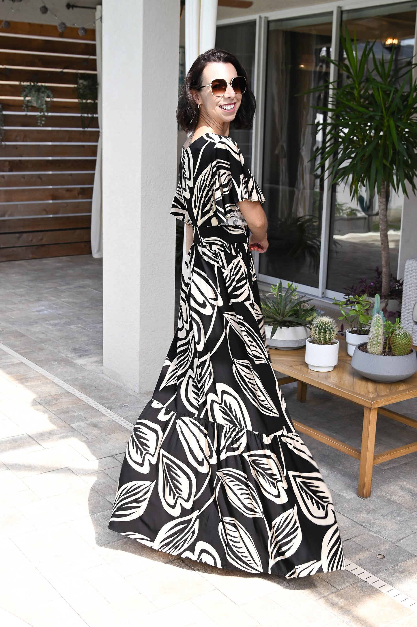 Foliage Belted Maxi Dress | Black