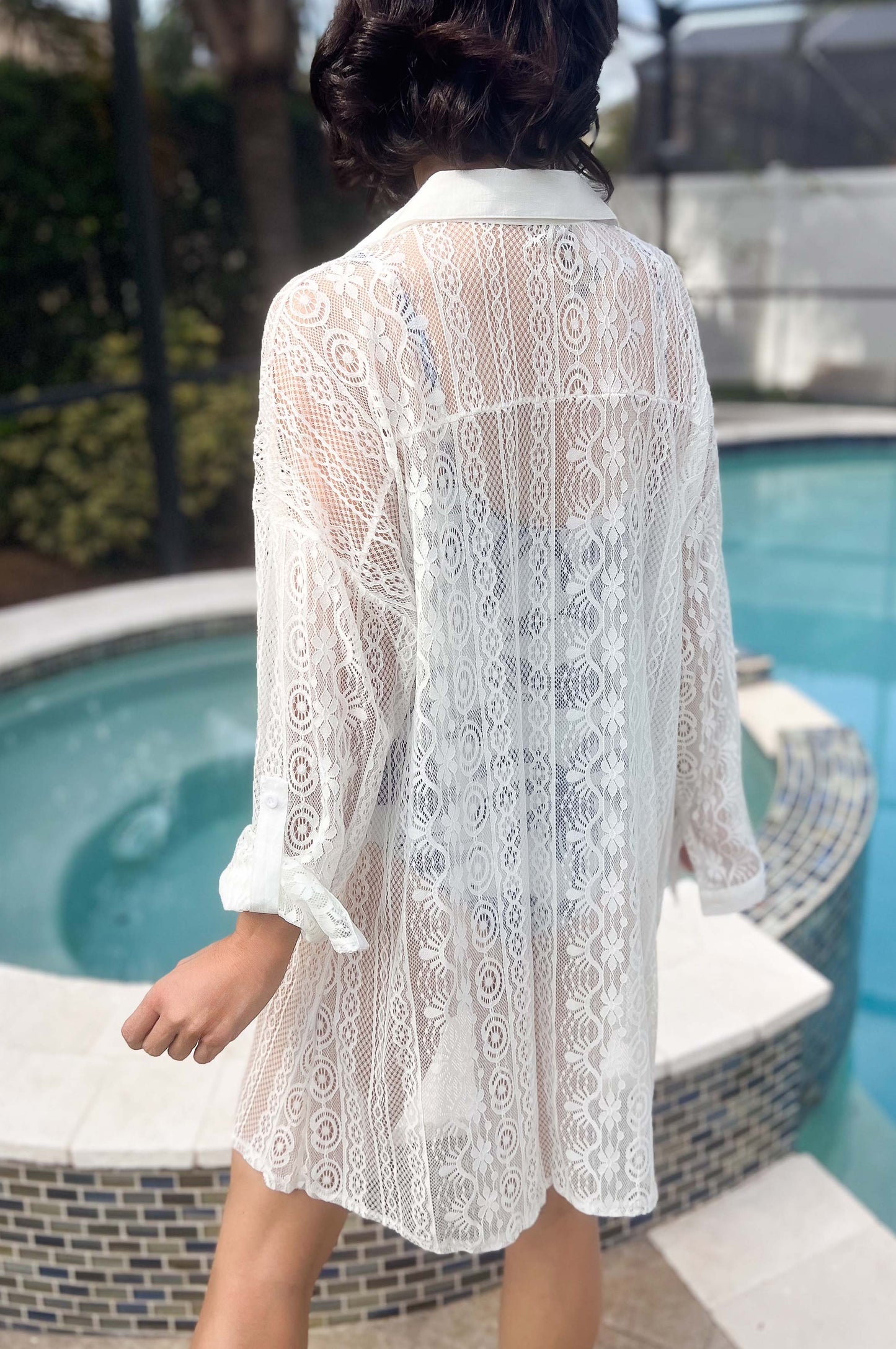 Loloh Lace Button-Up Cover Up Shirtdress