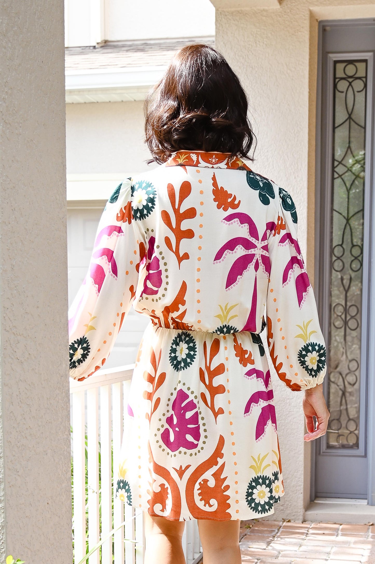 Printed Long Sleeve Mini Dress