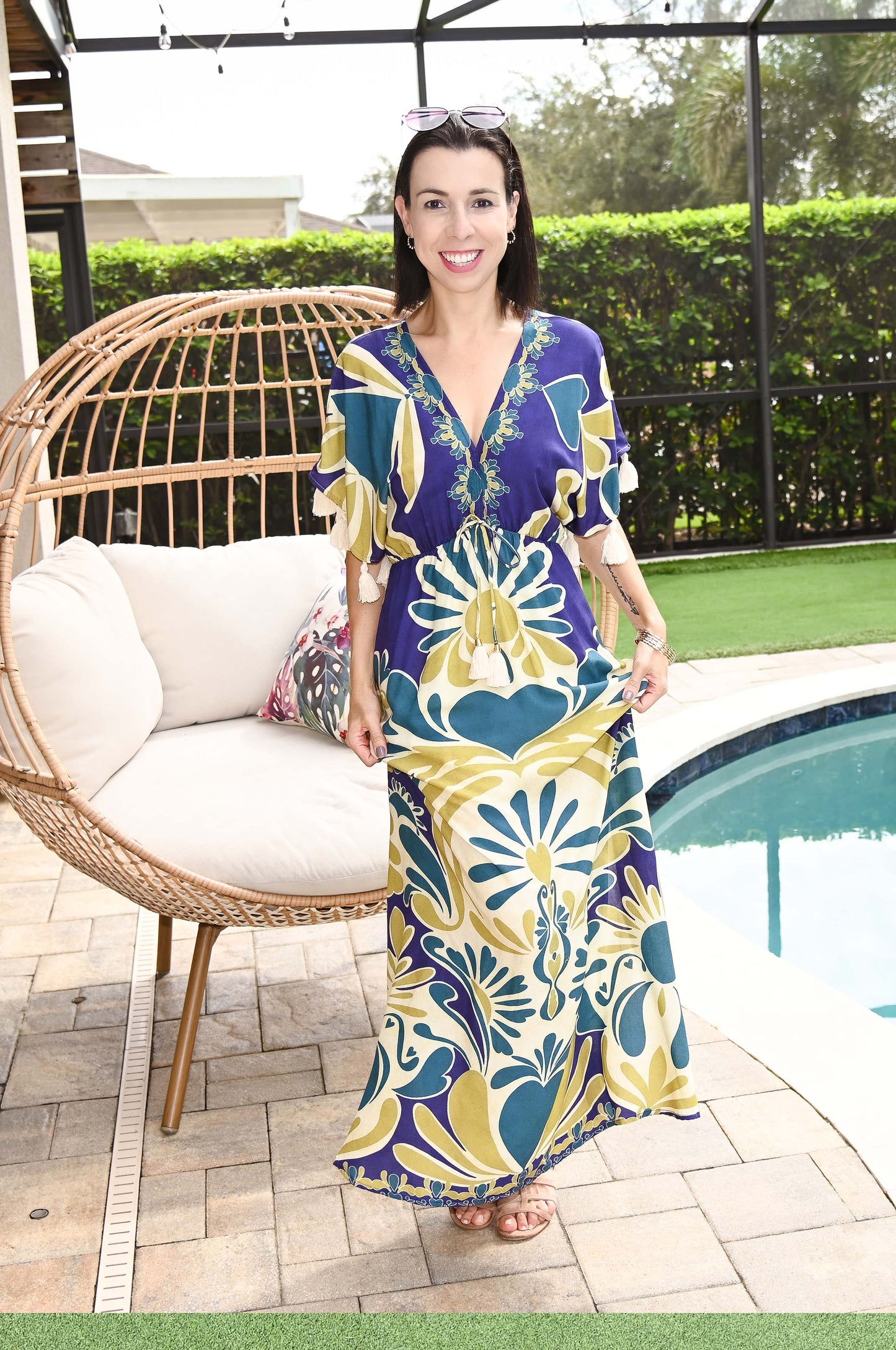 Short Sleeve Long Dress | Blue & Sage