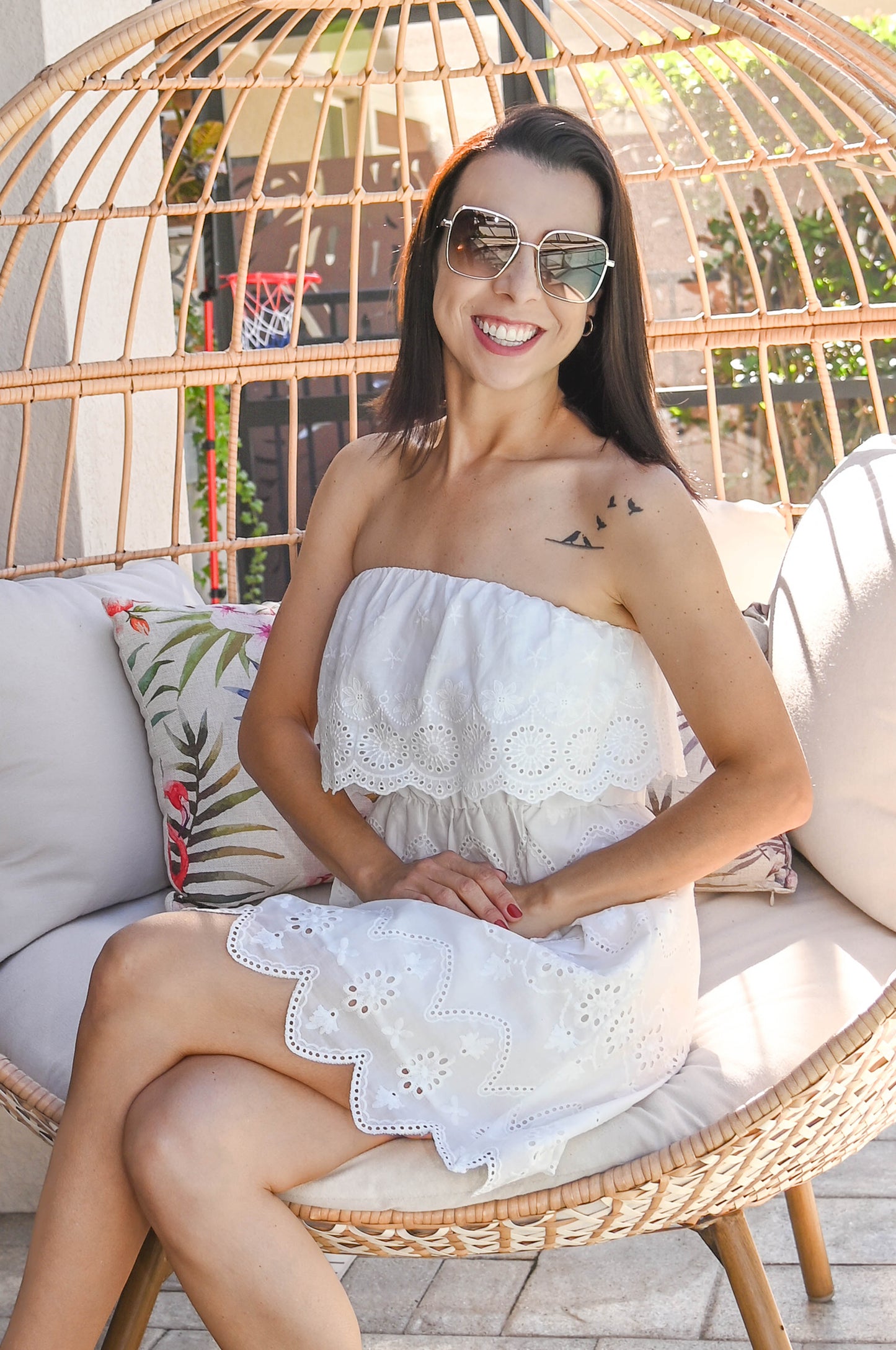 White Off-the-Shoulder Mini Lace Dress