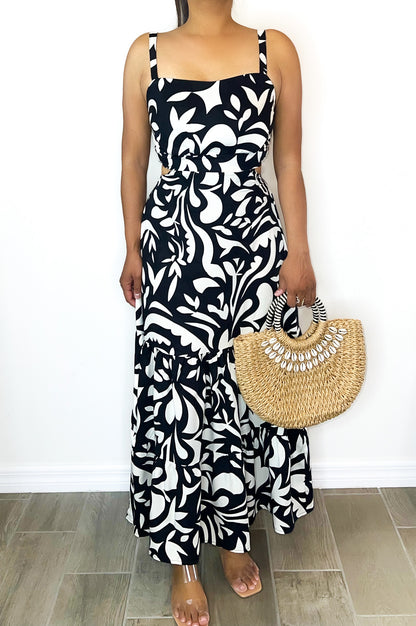 Black And White Cut Out Sides Ankle Length Dress | Resort Dress