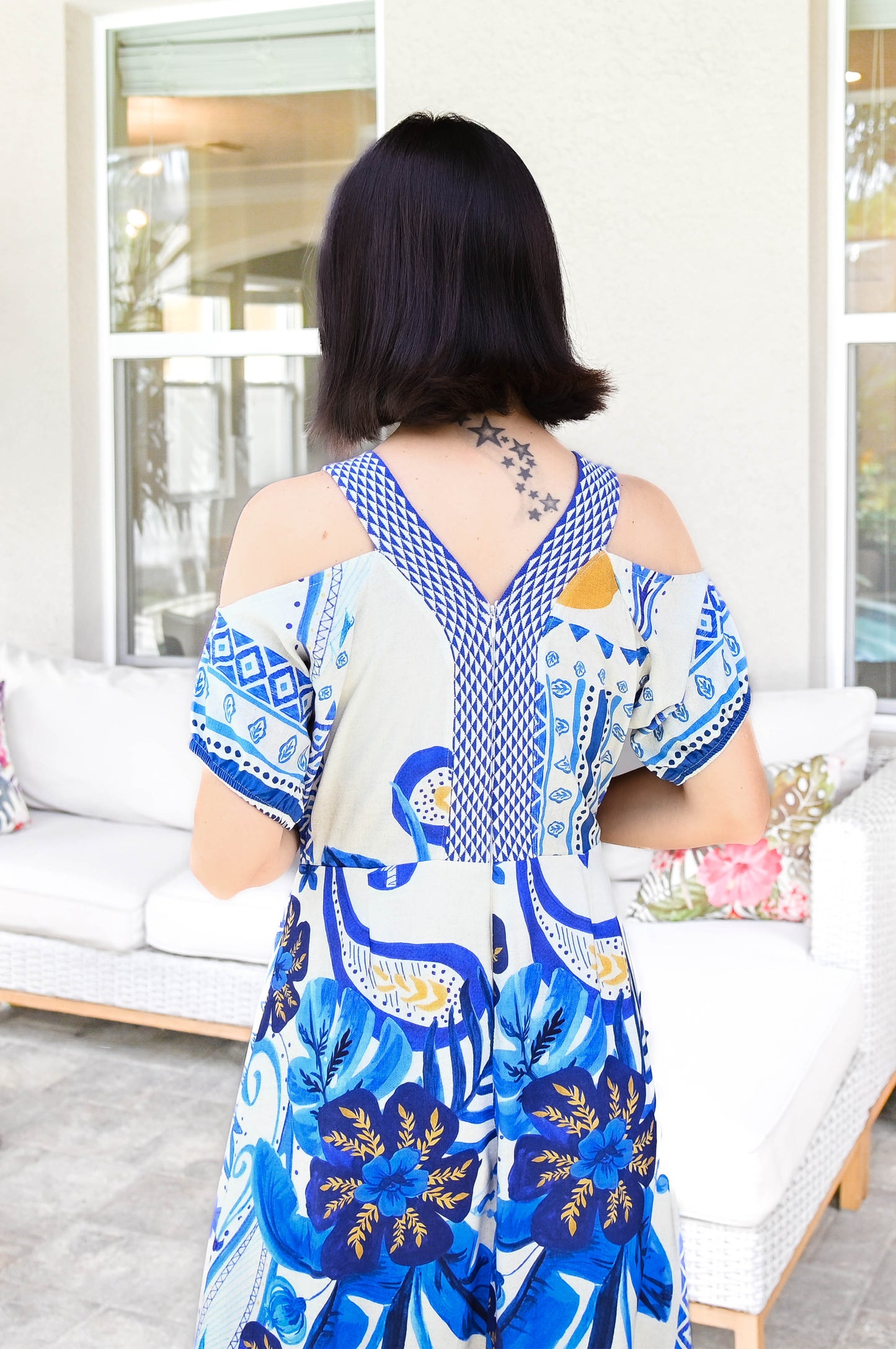 Anemone Blue Cold Shoulder Long Dress