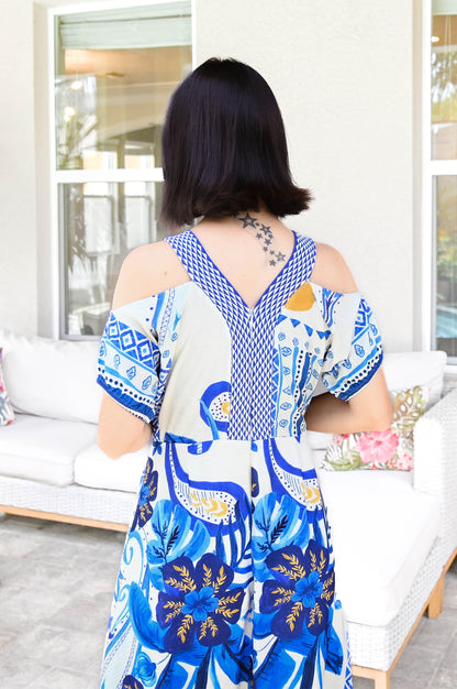 Anemone Blue Cold Shoulder Long Dress