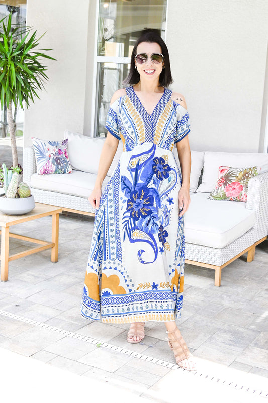 Anemone Blue Cold Shoulder Long Dress