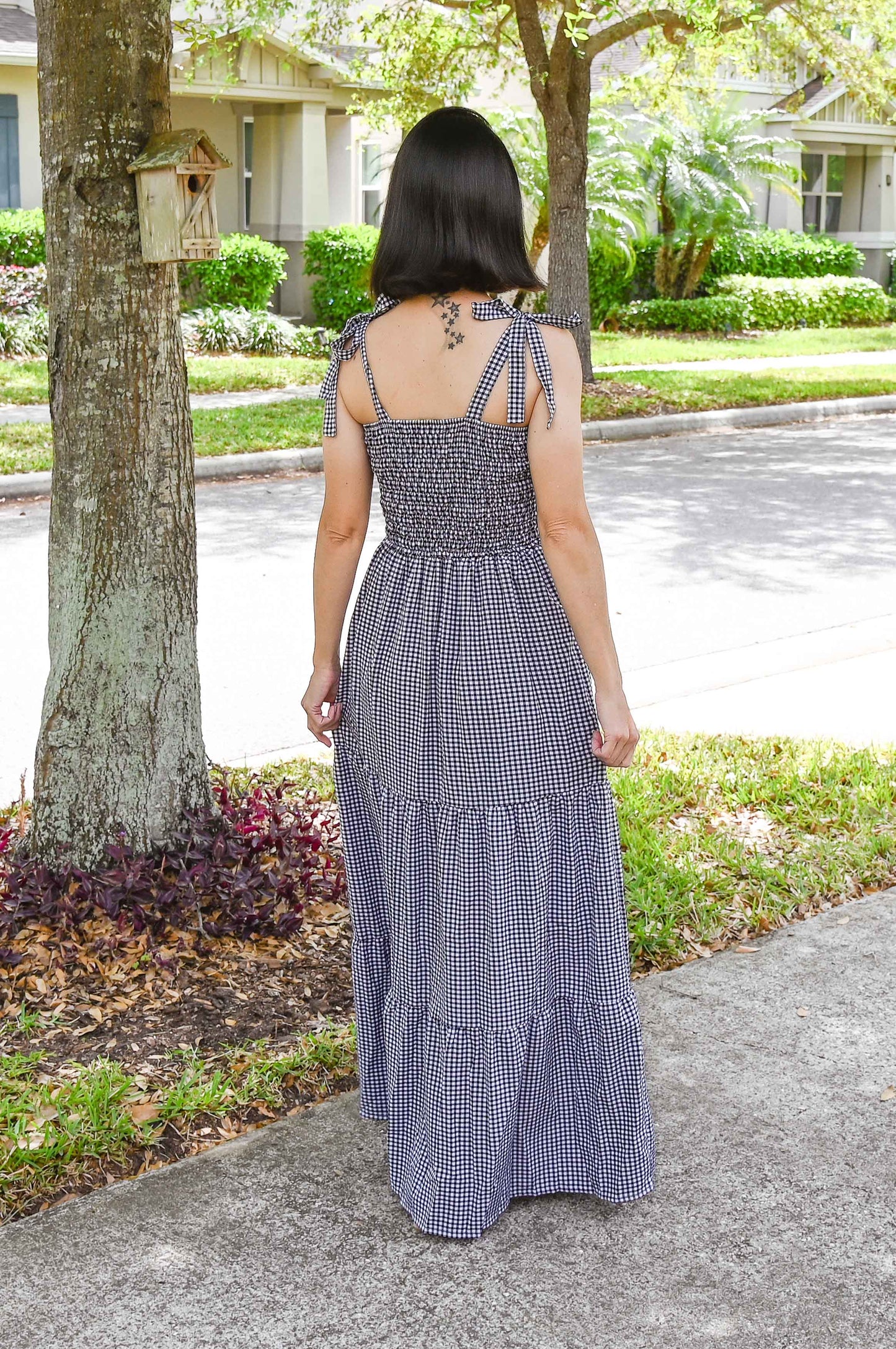Check Smocked Maxi Dress | Black & White