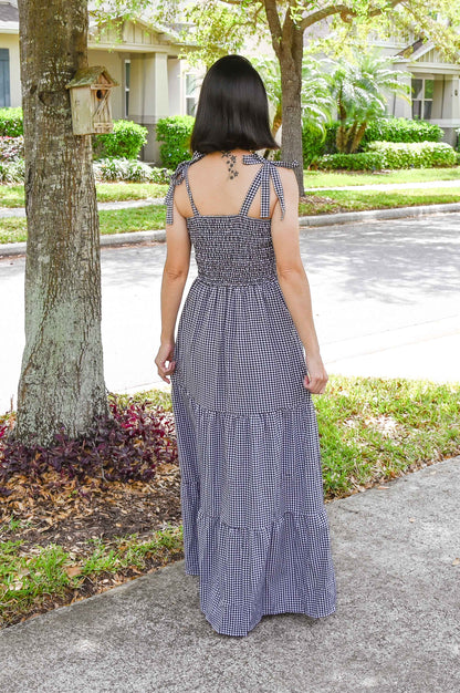 Check Smocked Maxi Dress | Black & White
