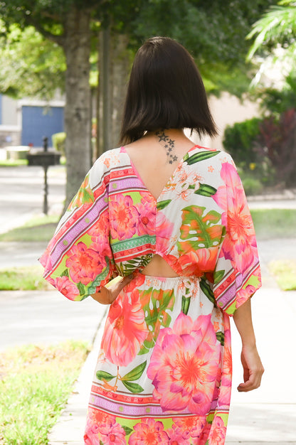 Floral Bat Wing Midi Dress