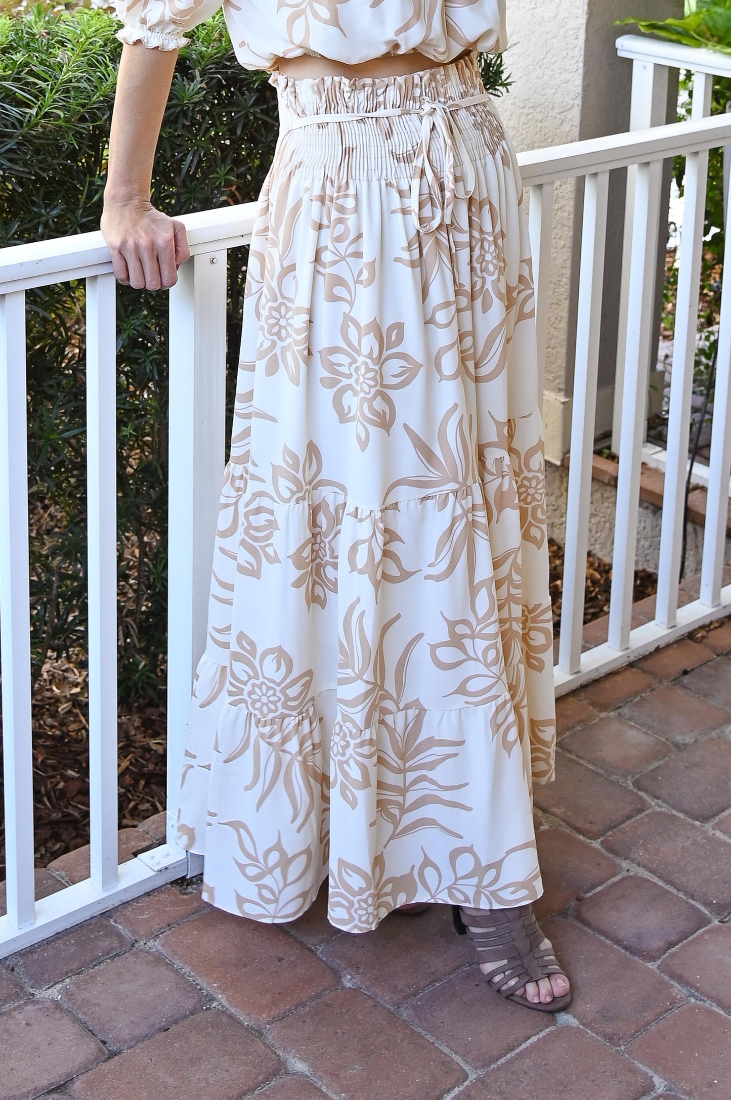 Floral Off the Shoulder Top and Ruffle Maxi Skirt 2-Piece Set | Vanilla | Outfit Sets