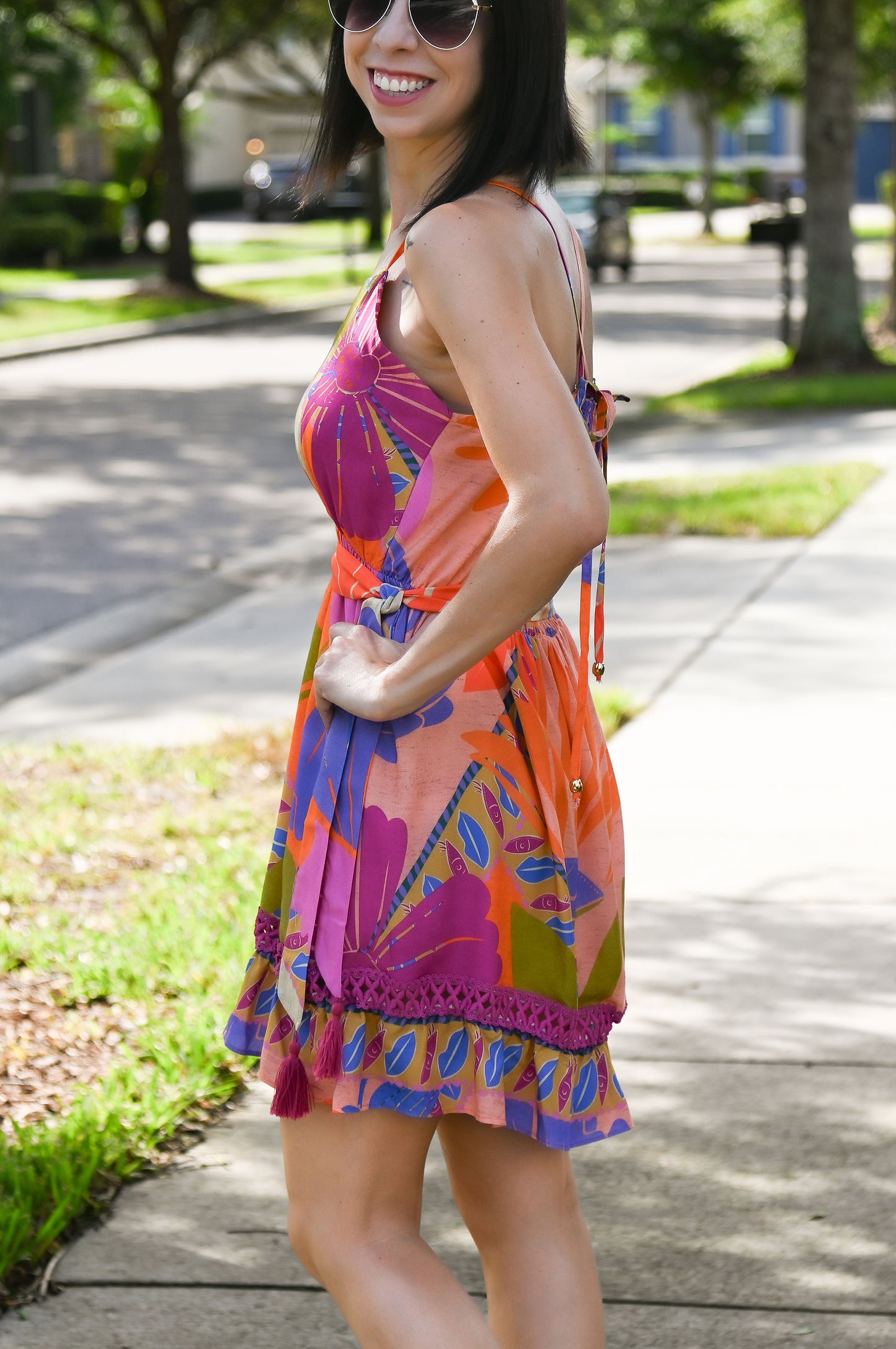Floral Ruffle Trim Dress
