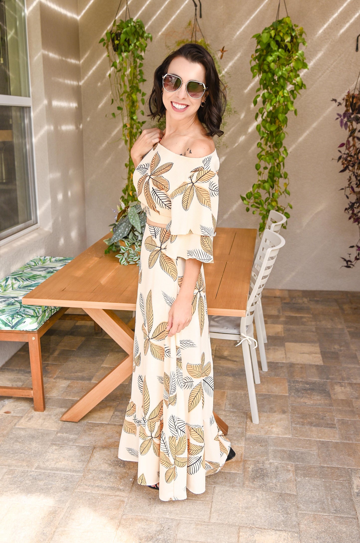 Golden Tropical 2-Piece Maxi Skirt Set | Outfit Sets