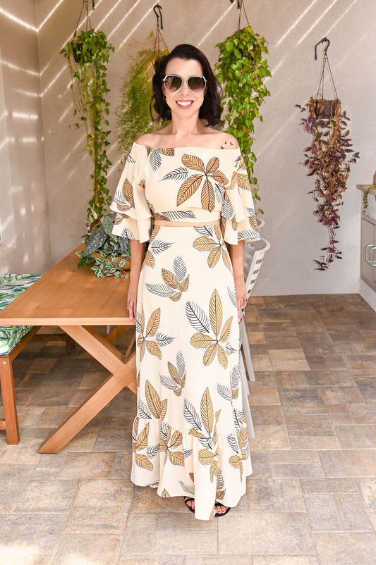 Golden Tropical 2-Piece Maxi Skirt Set | Outfit Sets