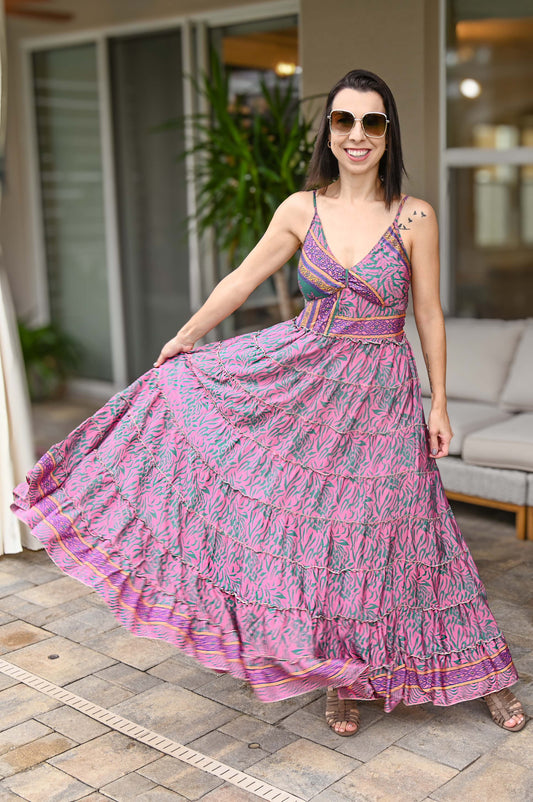 Indy Layered Ruffle Trim Maxi Dress | Plum