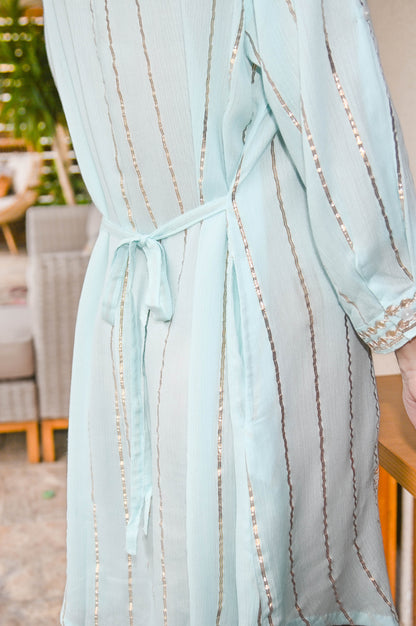 Long Sleeve Lurex Shirt Dress | Blue & Gold