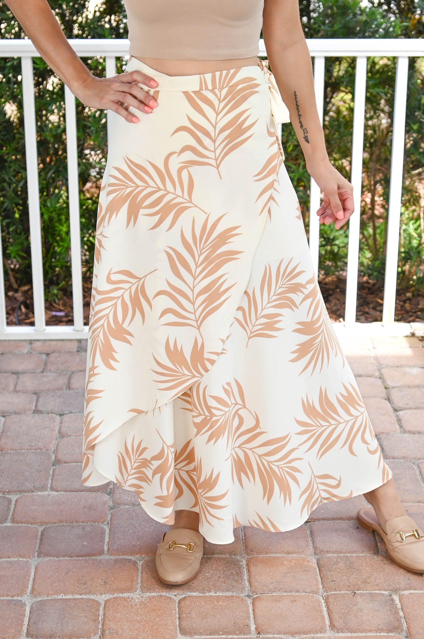 Palm Cream Midi Wrap Skirt