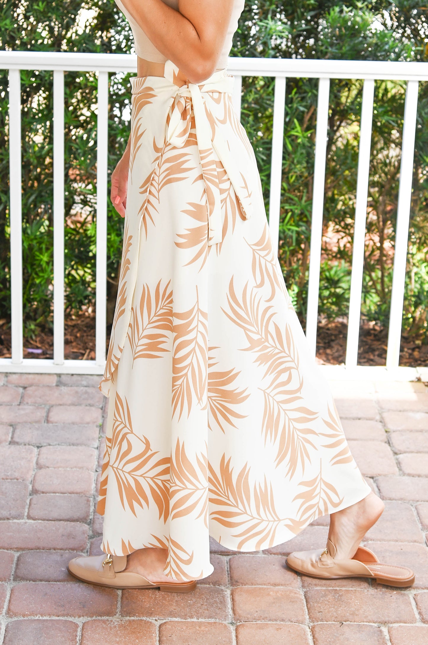Palm Cream Midi Wrap Skirt