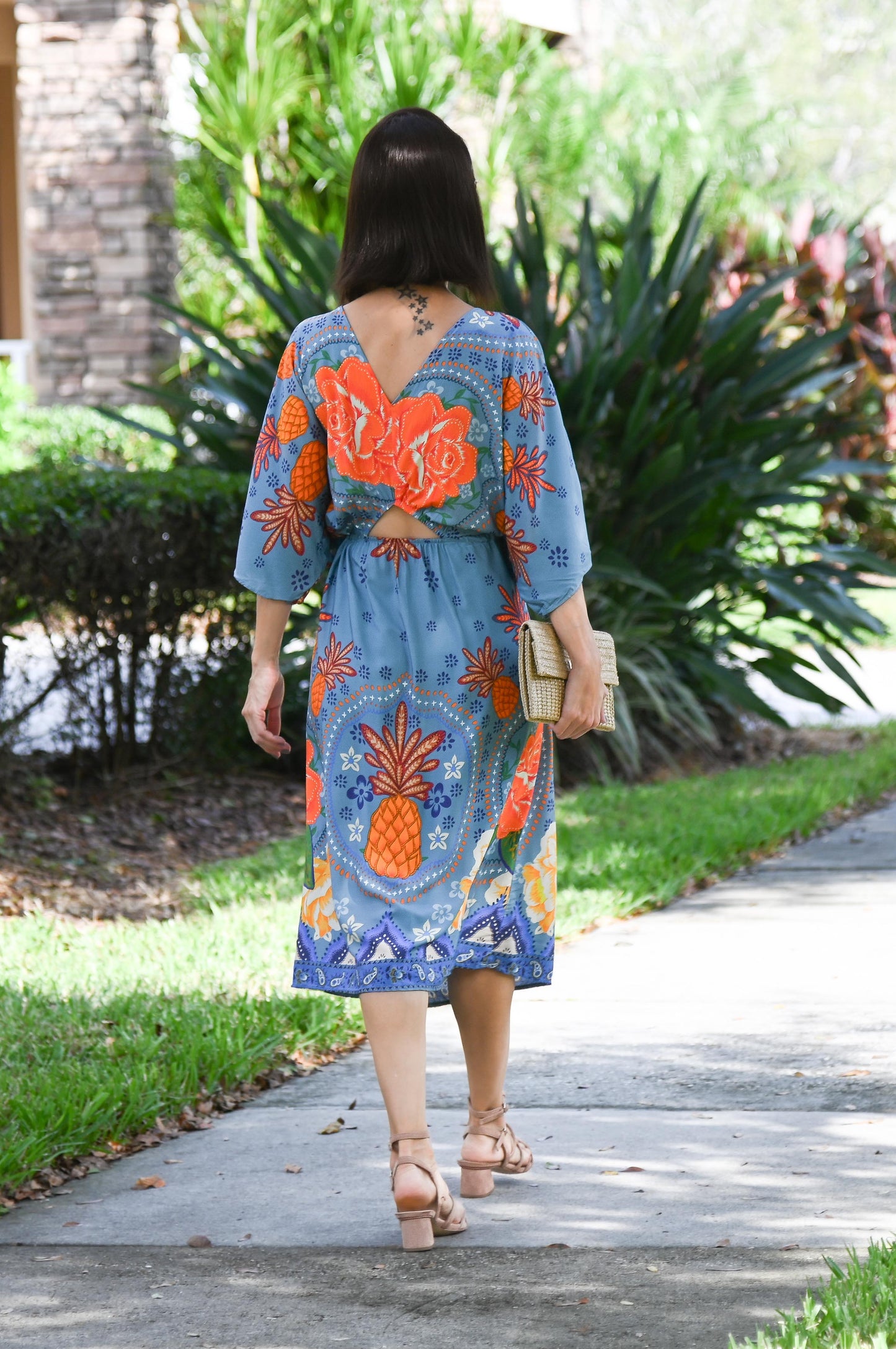Pineapple Bat Wing Midi Dress
