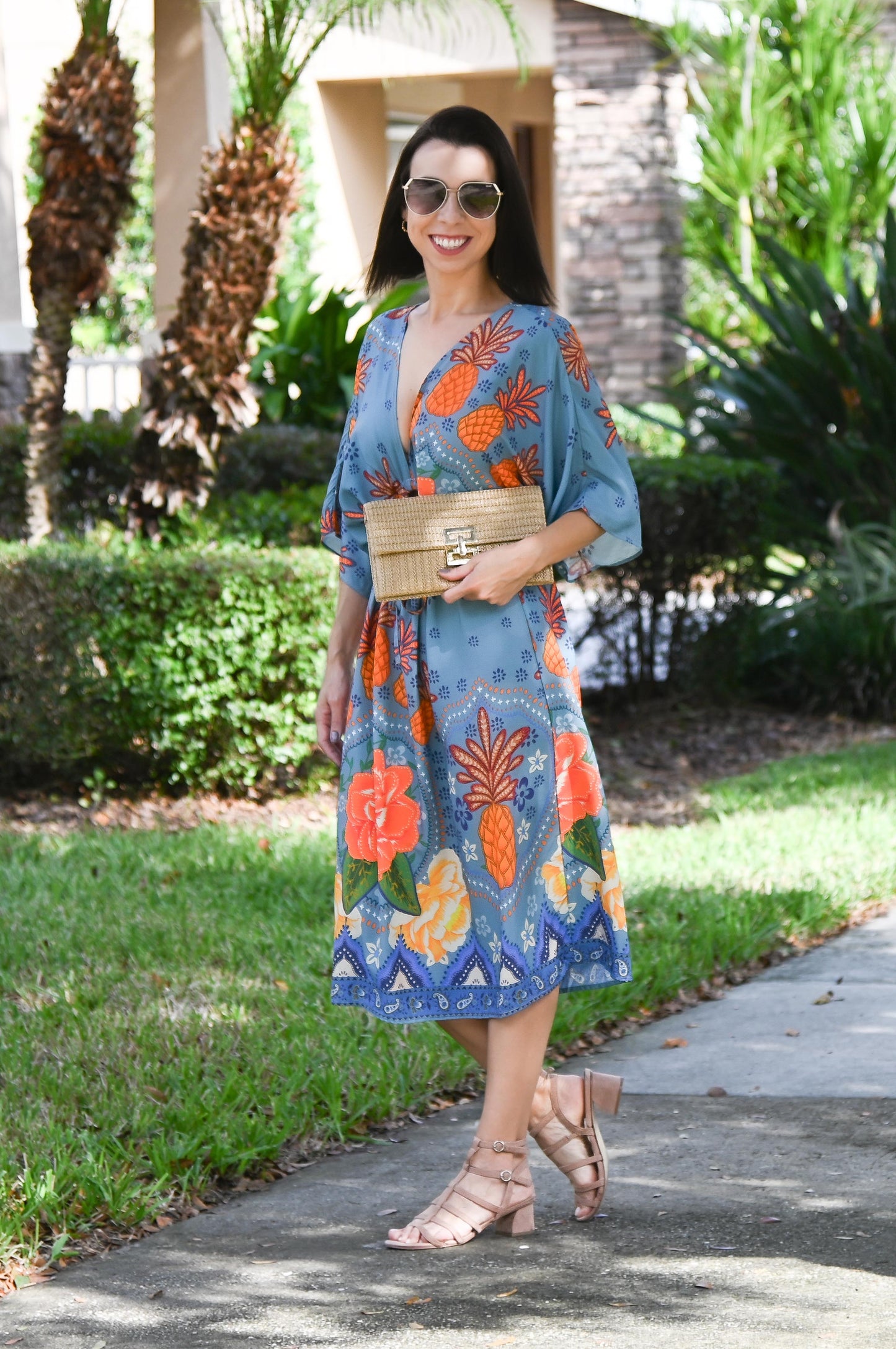 Pineapple Bat Wing Midi Dress