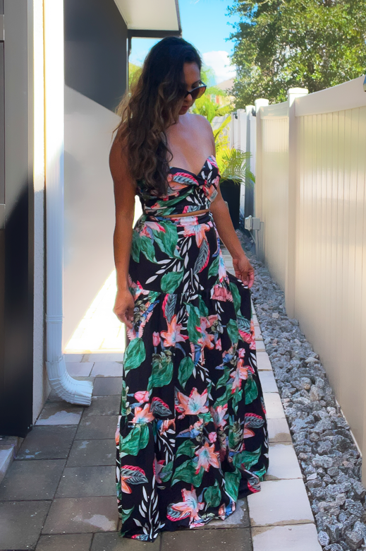 Arum Dark Floral 2-Piece Maxi Skirt Set
