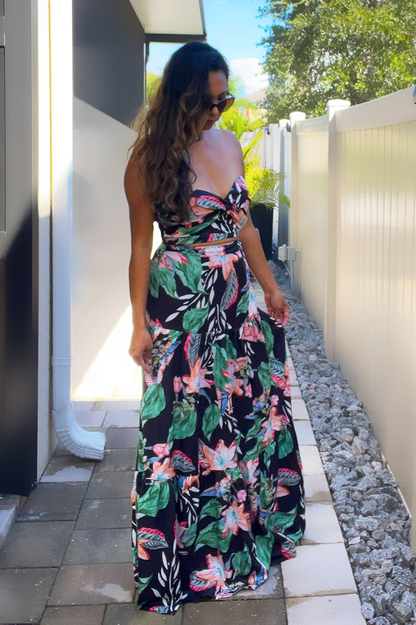 Arum Dark Floral 2-Piece Maxi Skirt Set
