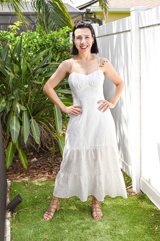 Seashell Eyelet Midi Dress | Ivory