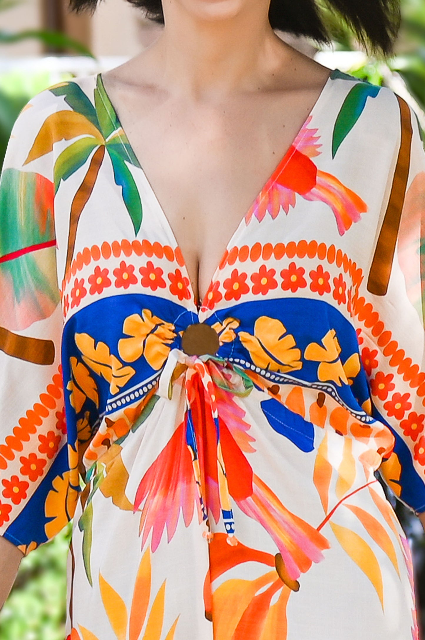 Tropical Bat Wing Midi Dress