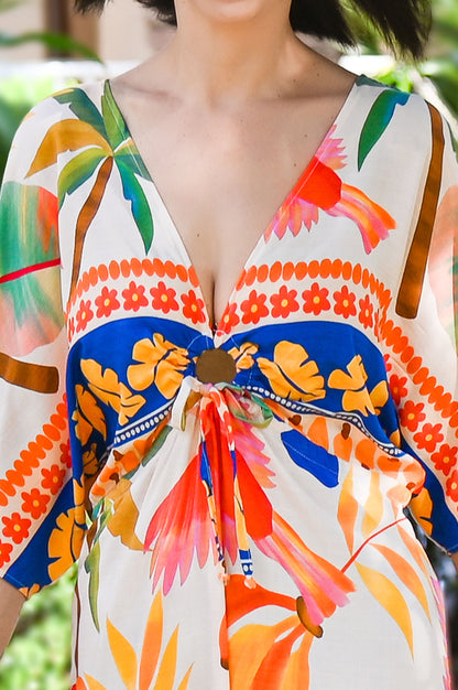 Tropical Bat Wing Midi Dress