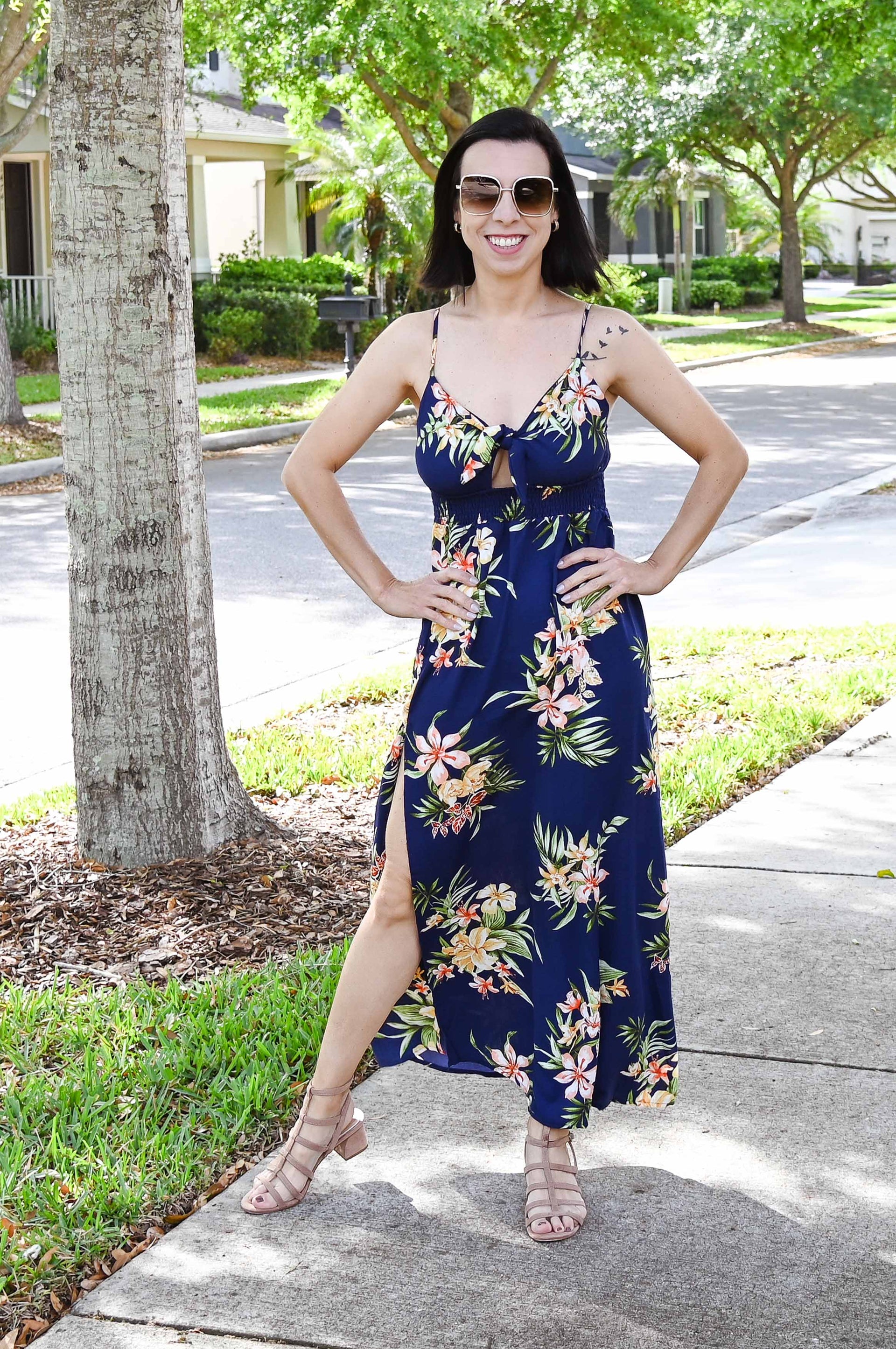 Waikiki Floral Maxi Dress Navy Blue - Main Image