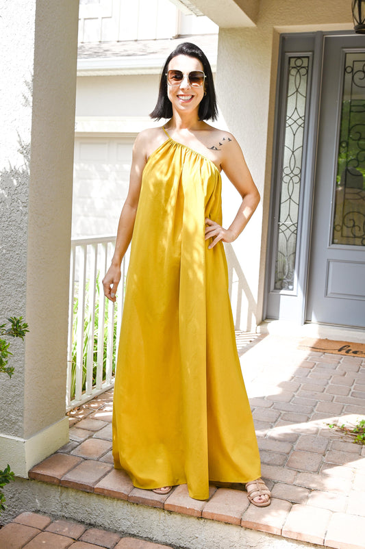Island Asymmetric Long Dress | Mustard